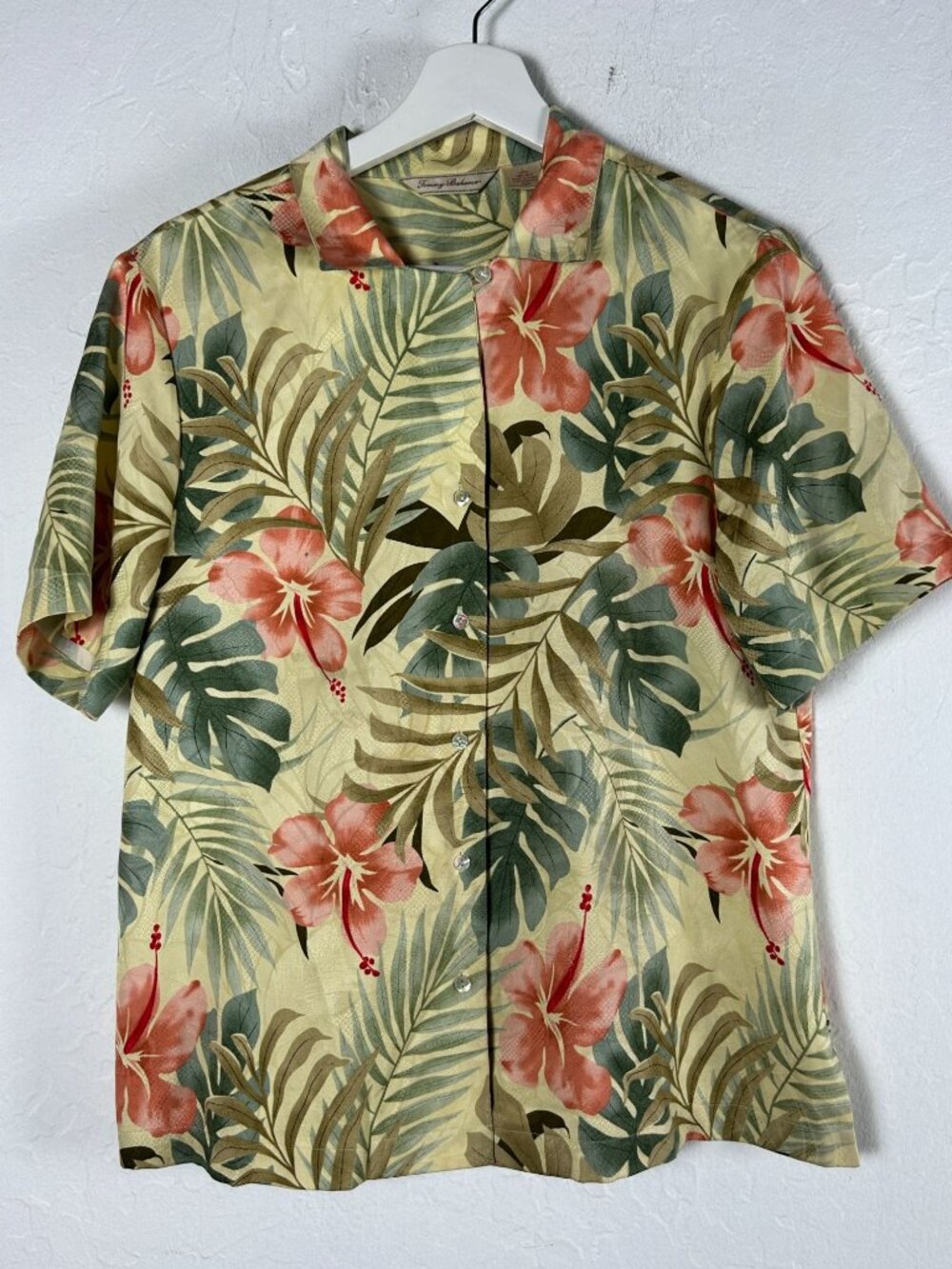 Tommy Bahama Womens Hawaiian Floral Silk Button-Up Shirt Size Large 12/14 Green